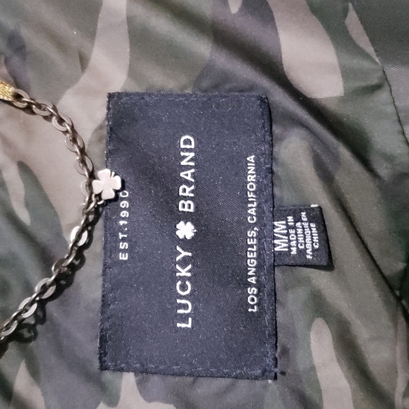 Lucky Brand Camo Puffer Coat Jacket Green Hooded Full Zip - Picture 4 of 4